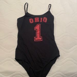 Ohio buckeye black body suit with red lettering